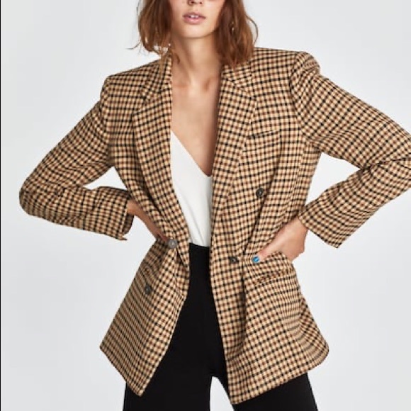zara checked blazer womens
